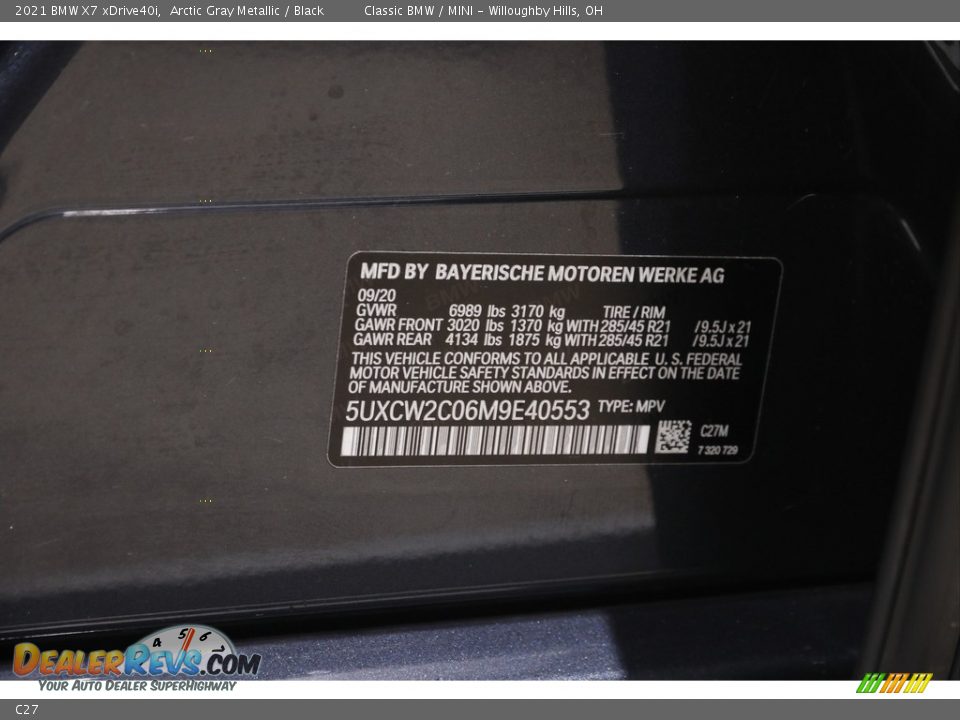 BMW Color Code C27 Arctic Gray Metallic