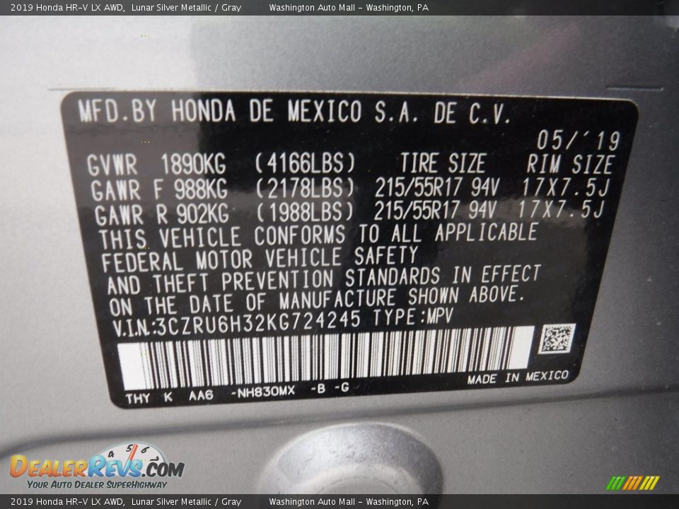 2019 Honda HR-V LX AWD Lunar Silver Metallic / Gray Photo #27