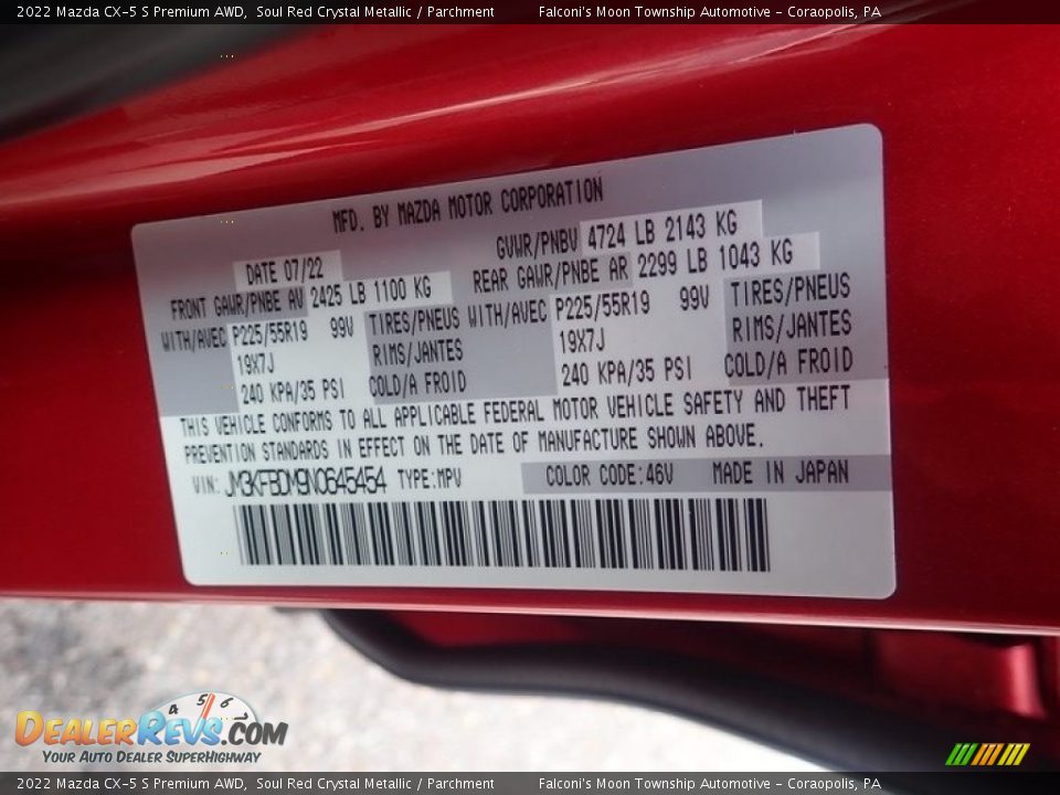 2022 Mazda CX-5 S Premium AWD Soul Red Crystal Metallic / Parchment Photo #18