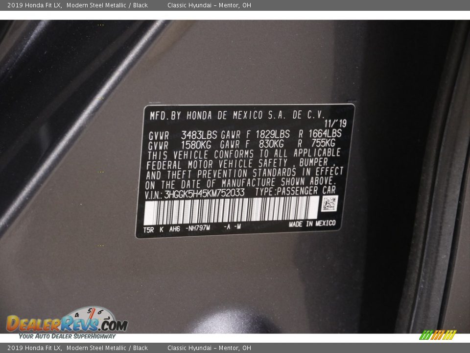 2019 Honda Fit LX Modern Steel Metallic / Black Photo #19