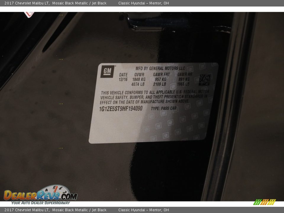 2017 Chevrolet Malibu LT Mosaic Black Metallic / Jet Black Photo #20