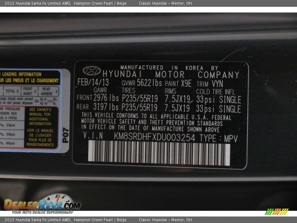 2013 Hyundai Santa Fe Limited AWD Hampton Green Pearl / Beige Photo #22