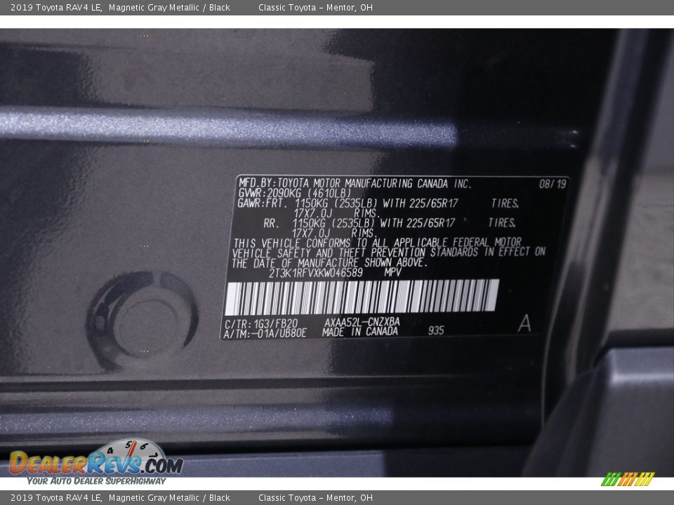 2019 Toyota RAV4 LE Magnetic Gray Metallic / Black Photo #20