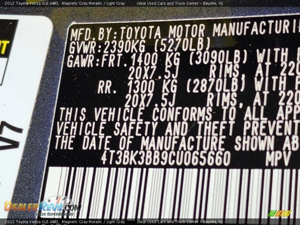 2012 Toyota Venza XLE AWD Magnetic Gray Metallic / Light Gray Photo #31