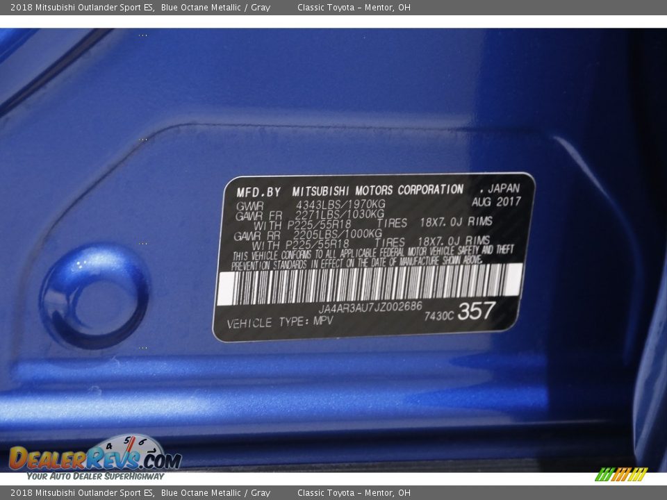 2018 Mitsubishi Outlander Sport ES Blue Octane Metallic / Gray Photo #21