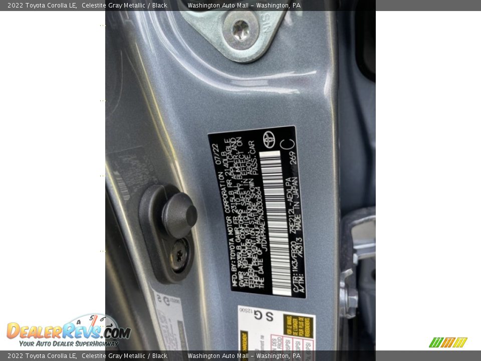 2022 Toyota Corolla LE Celestite Gray Metallic / Black Photo #25