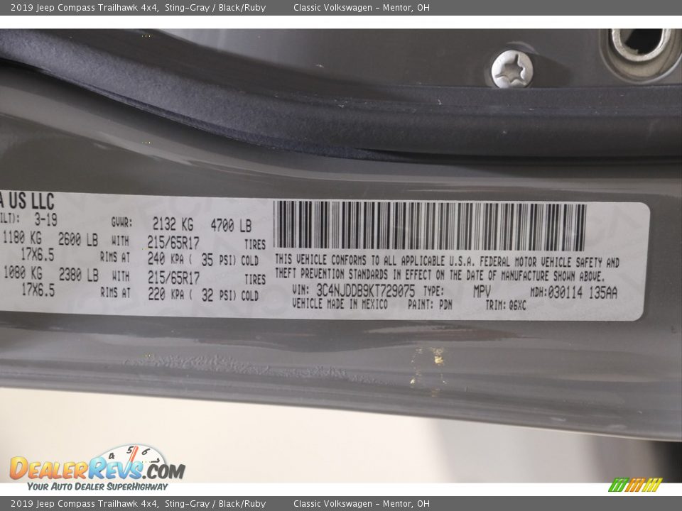 2019 Jeep Compass Trailhawk 4x4 Sting-Gray / Black/Ruby Photo #23