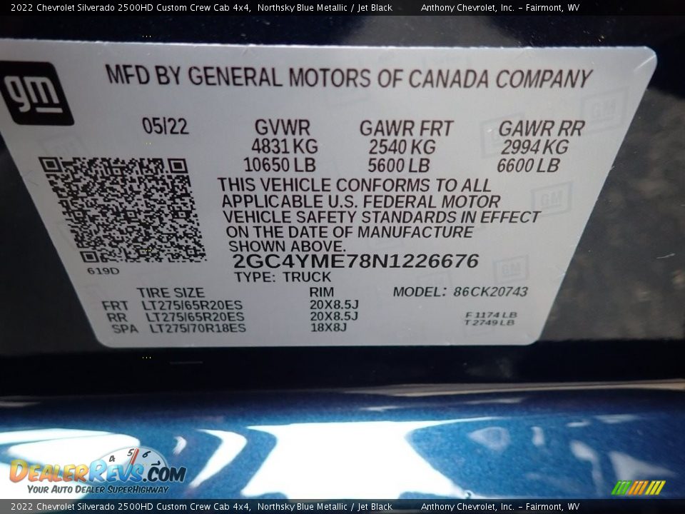 2022 Chevrolet Silverado 2500HD Custom Crew Cab 4x4 Northsky Blue Metallic / Jet Black Photo #15