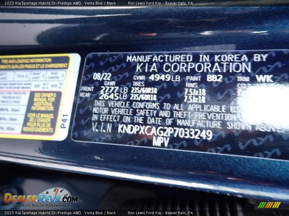 2023 Kia Sportage Hybrid SX-Prestige AWD Vesta Blue / Black Photo #20