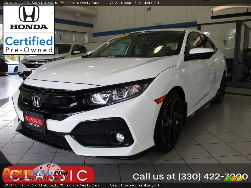 2019 Honda Civic Sport Hatchback White Orchid Pearl / Black Photo #1