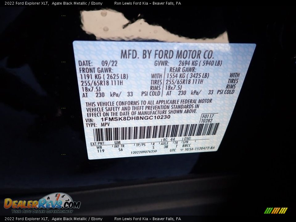 2022 Ford Explorer XLT Agate Black Metallic / Ebony Photo #20