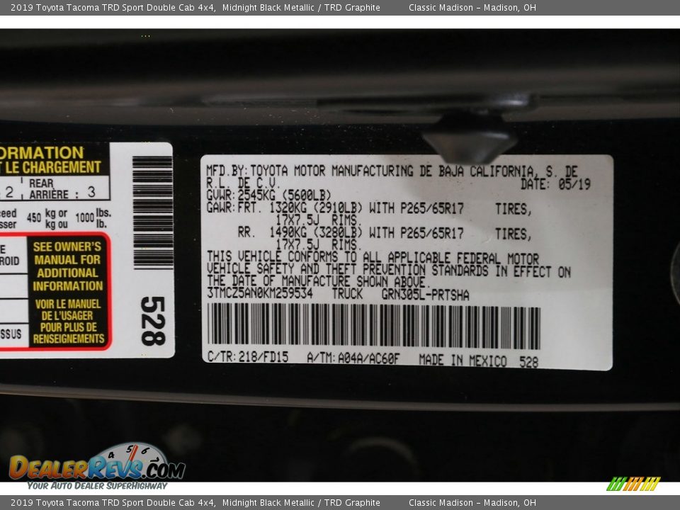 2019 Toyota Tacoma TRD Sport Double Cab 4x4 Midnight Black Metallic / TRD Graphite Photo #21