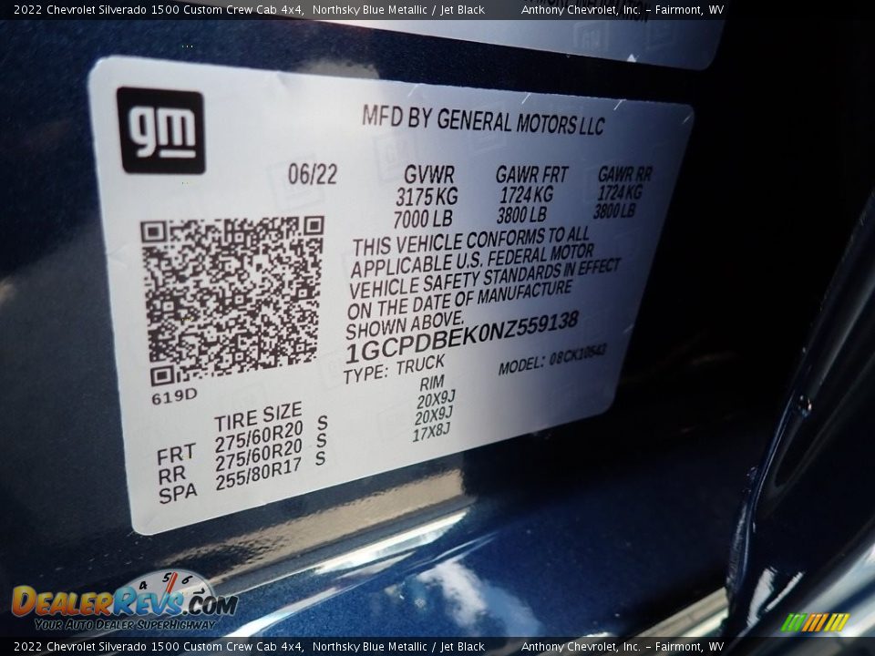2022 Chevrolet Silverado 1500 Custom Crew Cab 4x4 Northsky Blue Metallic / Jet Black Photo #15