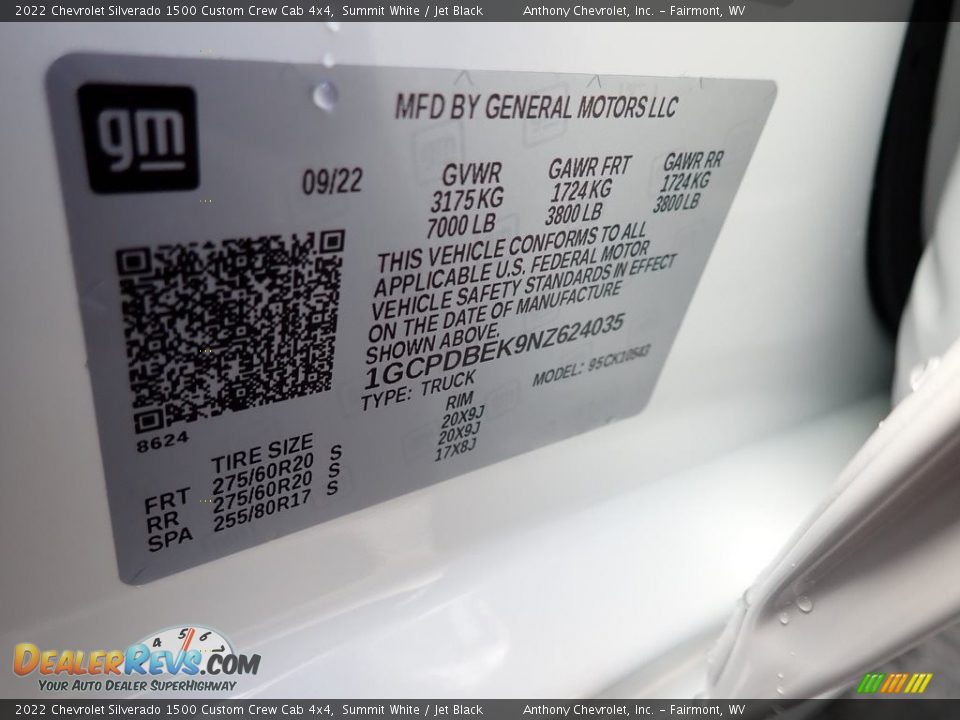 2022 Chevrolet Silverado 1500 Custom Crew Cab 4x4 Summit White / Jet Black Photo #15