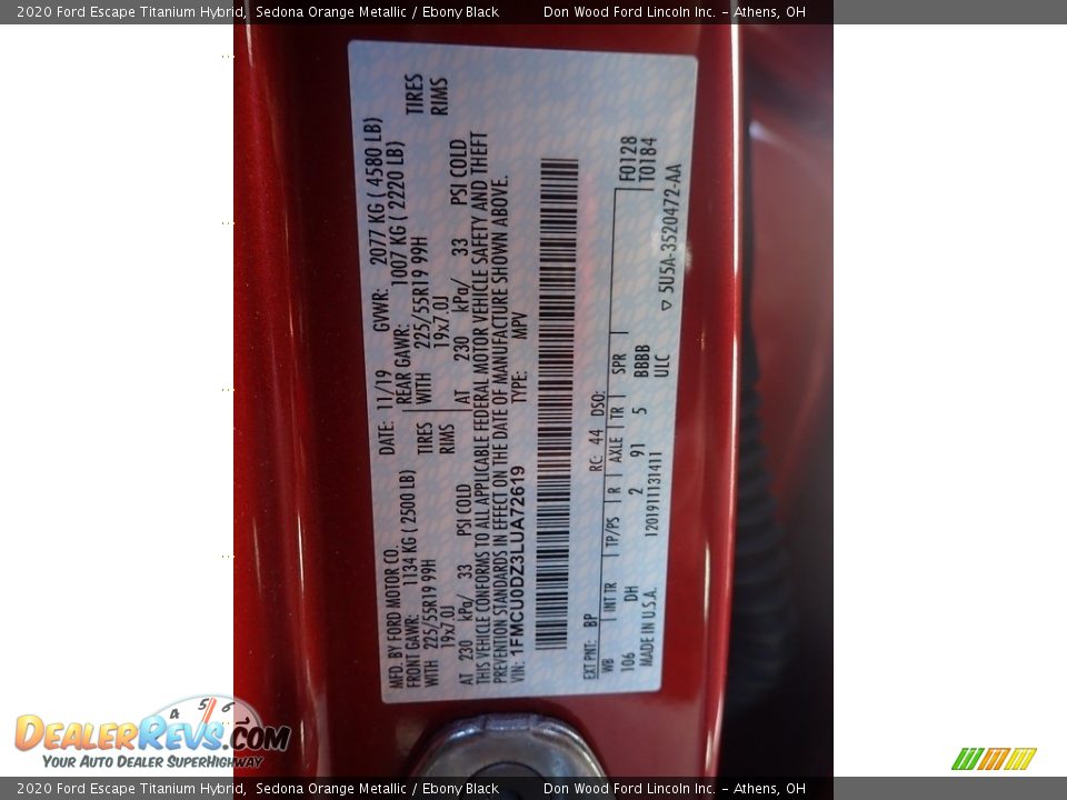 2020 Ford Escape Titanium Hybrid Sedona Orange Metallic / Ebony Black Photo #14