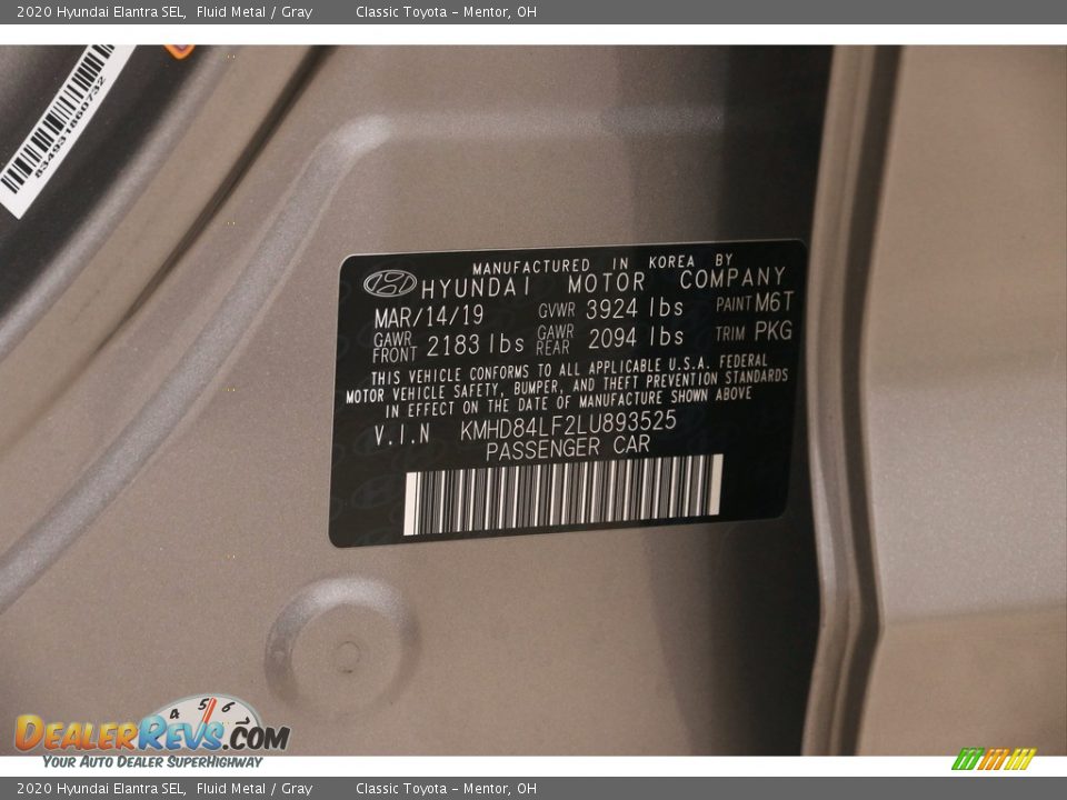 2020 Hyundai Elantra SEL Fluid Metal / Gray Photo #20