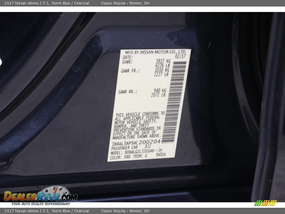 2017 Nissan Altima 2.5 S Storm Blue / Charcoal Photo #21