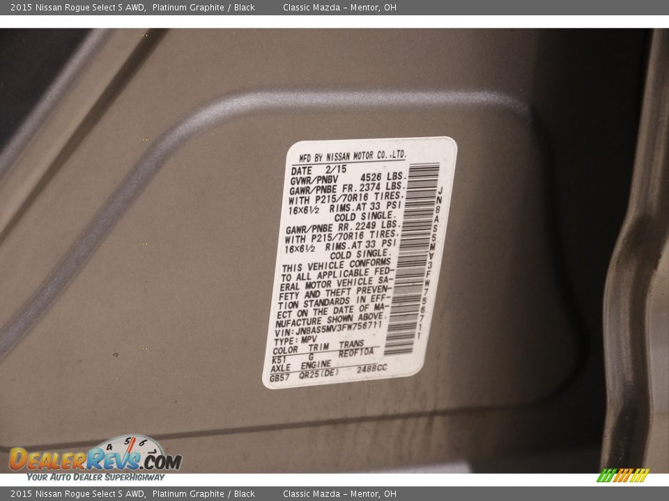 2015 Nissan Rogue Select S AWD Platinum Graphite / Black Photo #19