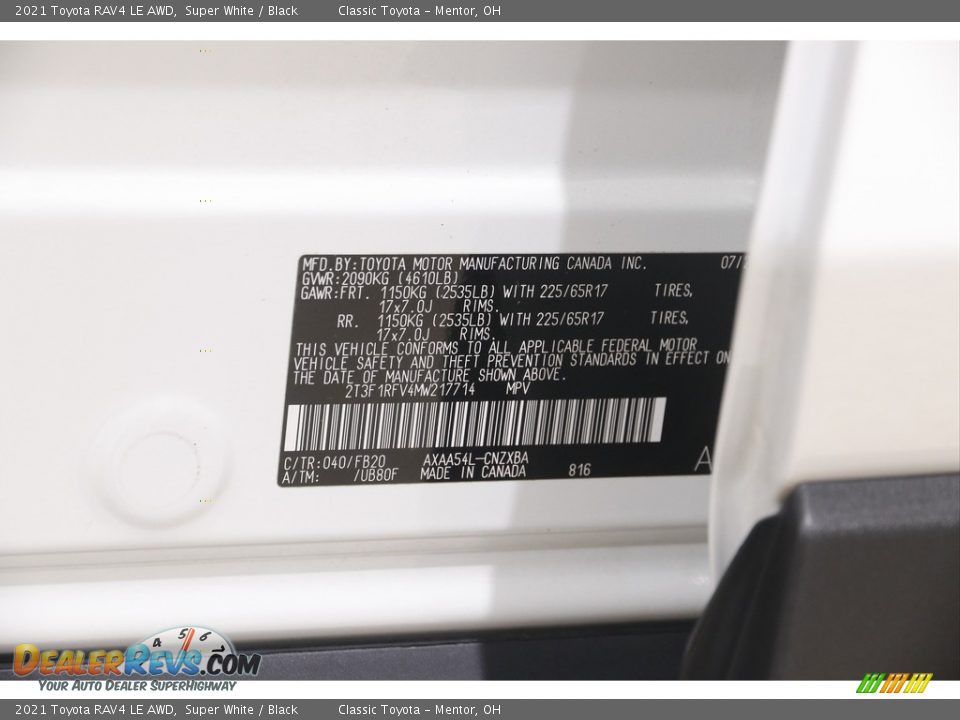 2021 Toyota RAV4 LE AWD Super White / Black Photo #20