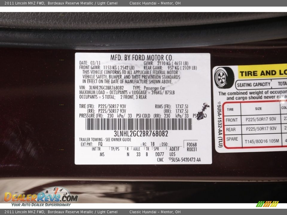 2011 Lincoln MKZ FWD Bordeaux Reserve Metallic / Light Camel Photo #26