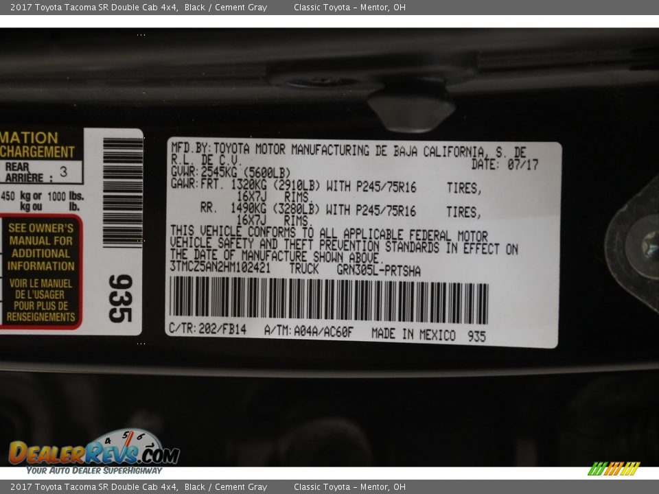 2017 Toyota Tacoma SR Double Cab 4x4 Black / Cement Gray Photo #21