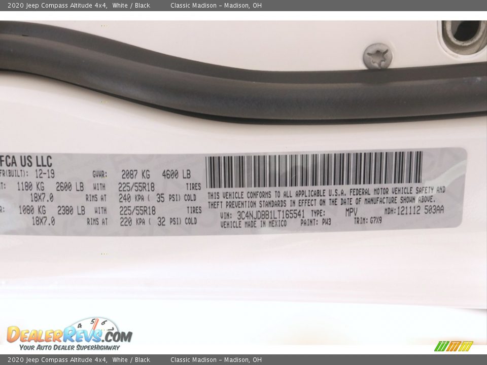 2020 Jeep Compass Altitude 4x4 White / Black Photo #23