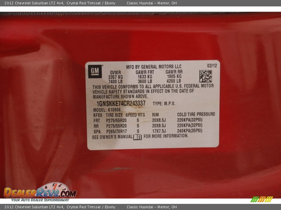 2012 Chevrolet Suburban LTZ 4x4 Crystal Red Tintcoat / Ebony Photo #24