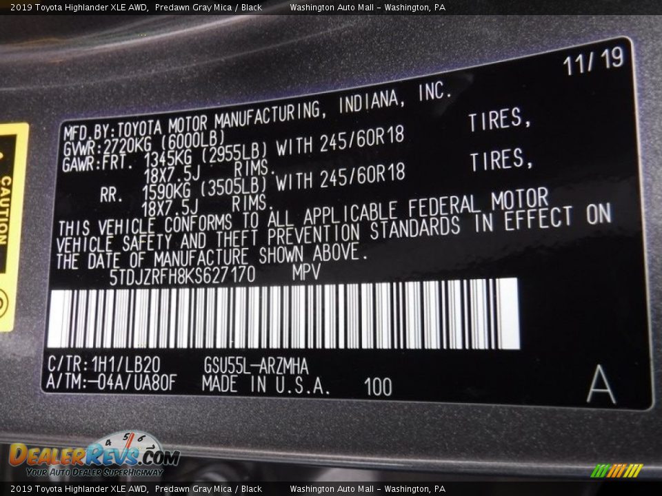 2019 Toyota Highlander XLE AWD Predawn Gray Mica / Black Photo #33