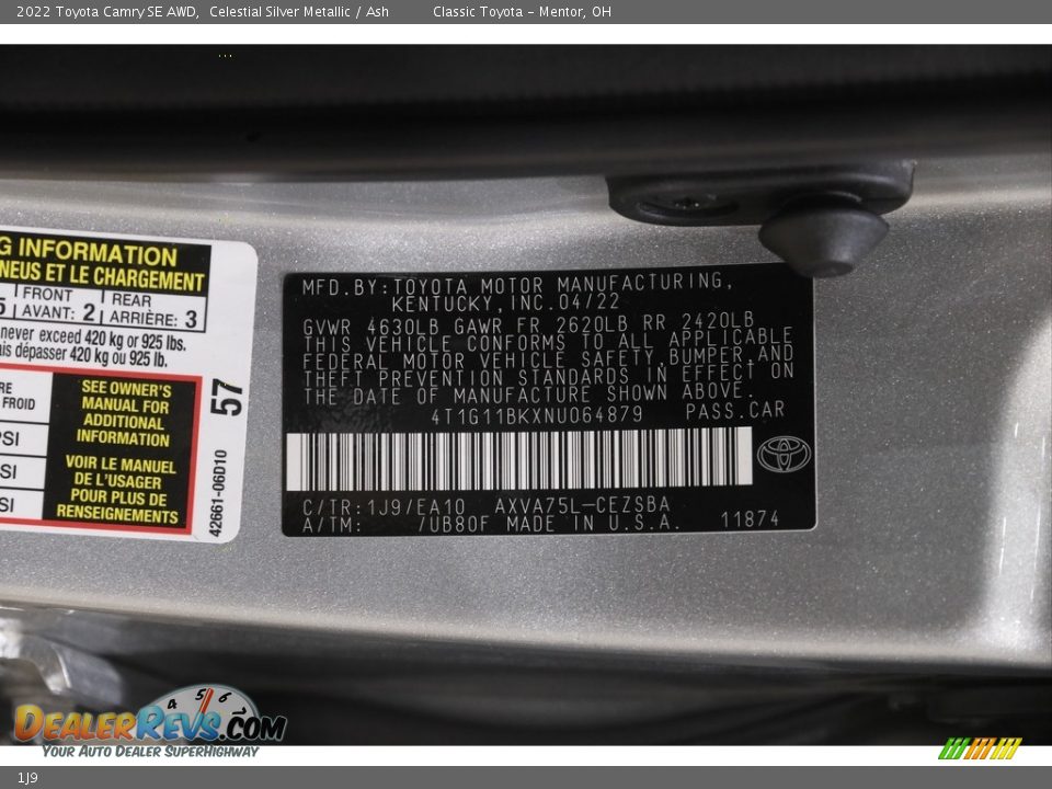 Toyota Color Code 1J9 Celestial Silver Metallic