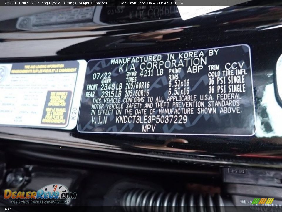 Kia Color Code ABP Orange Delight