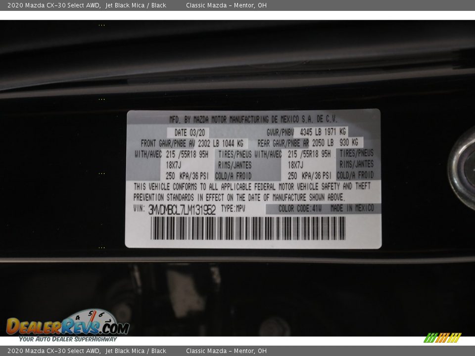 2020 Mazda CX-30 Select AWD Jet Black Mica / Black Photo #20