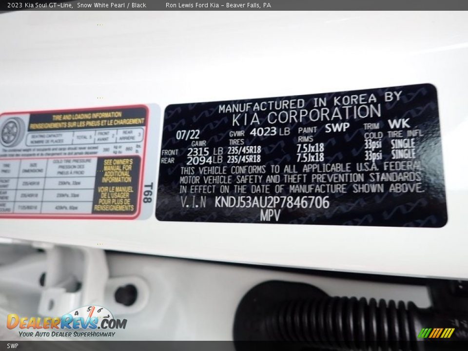 Kia Color Code SWP Snow White Pearl