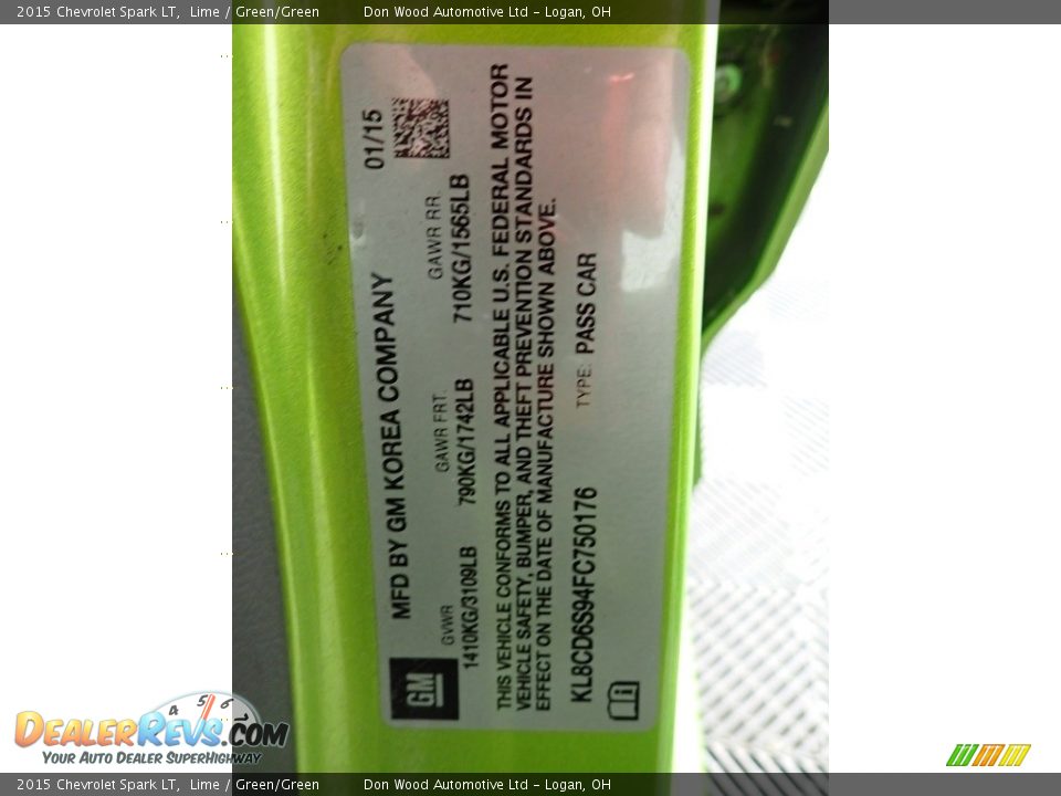 2015 Chevrolet Spark LT Lime / Green/Green Photo #29
