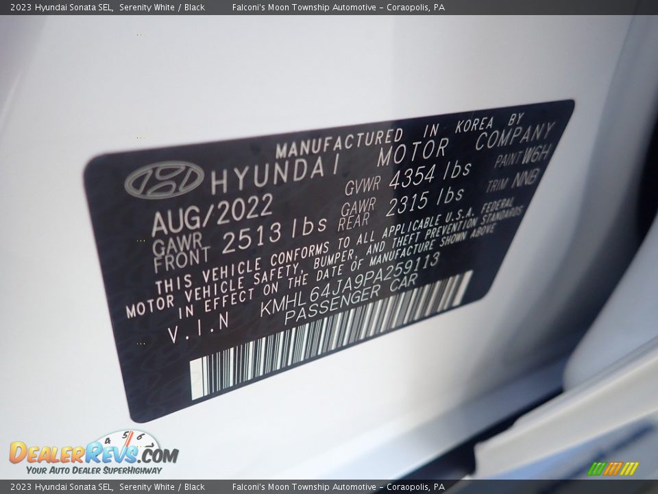 2023 Hyundai Sonata SEL Serenity White / Black Photo #18