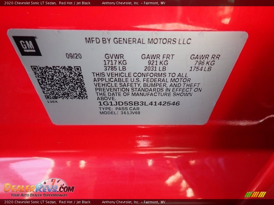 2020 Chevrolet Sonic LT Sedan Red Hot / Jet Black Photo #15