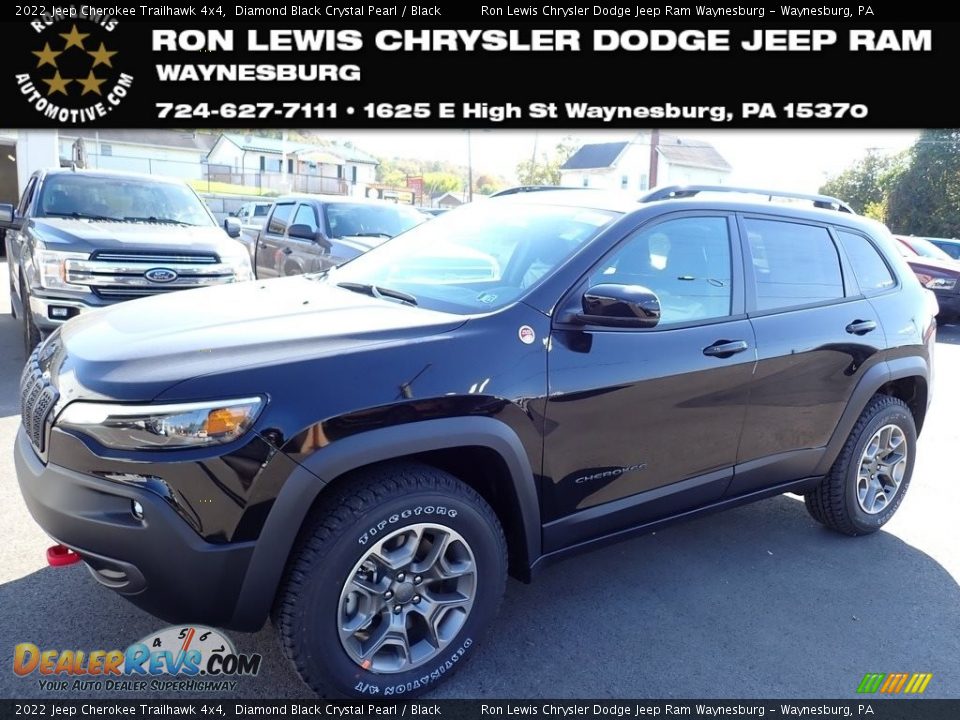 2022 Jeep Cherokee Trailhawk 4x4 Diamond Black Crystal Pearl / Black Photo #1