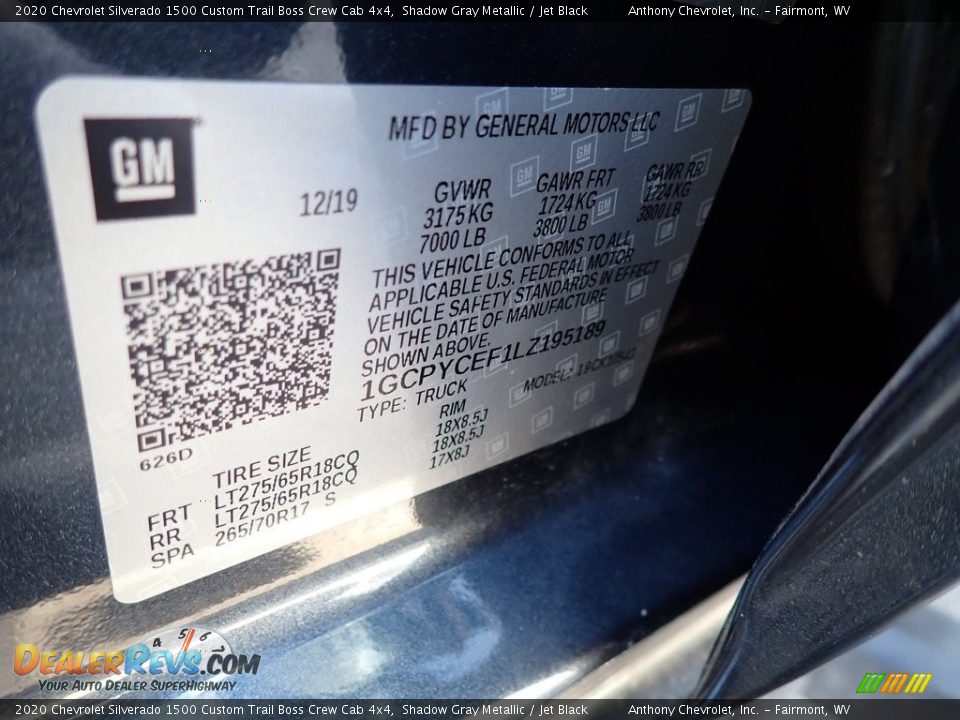 2020 Chevrolet Silverado 1500 Custom Trail Boss Crew Cab 4x4 Shadow Gray Metallic / Jet Black Photo #15