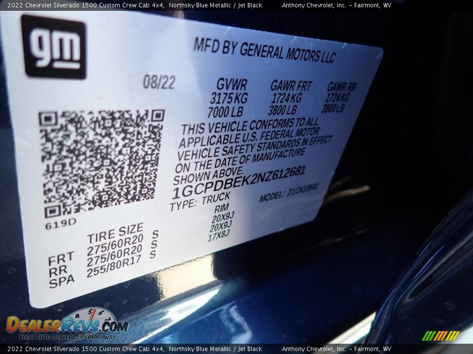 2022 Chevrolet Silverado 1500 Custom Crew Cab 4x4 Northsky Blue Metallic / Jet Black Photo #15
