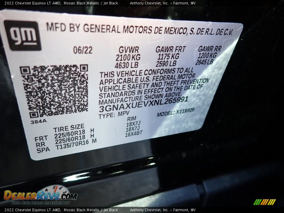 2022 Chevrolet Equinox LT AWD Mosaic Black Metallic / Jet Black Photo #15