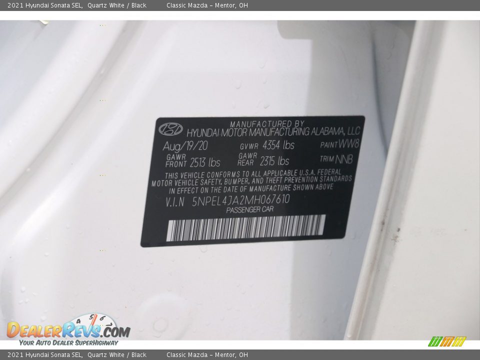 2021 Hyundai Sonata SEL Quartz White / Black Photo #21