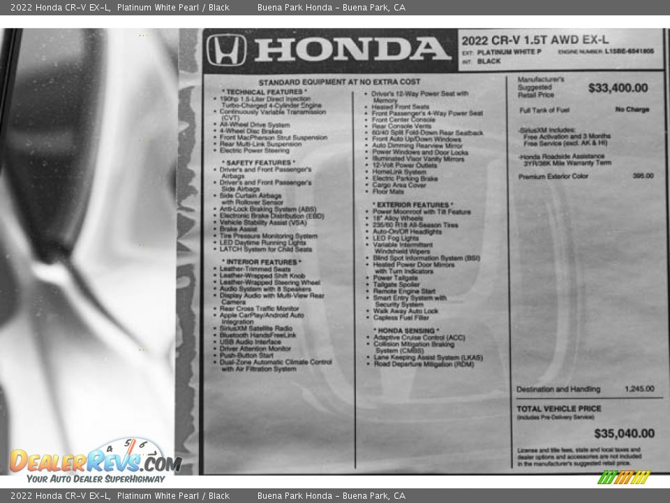 2022 Honda CR-V EX-L Platinum White Pearl / Black Photo #36