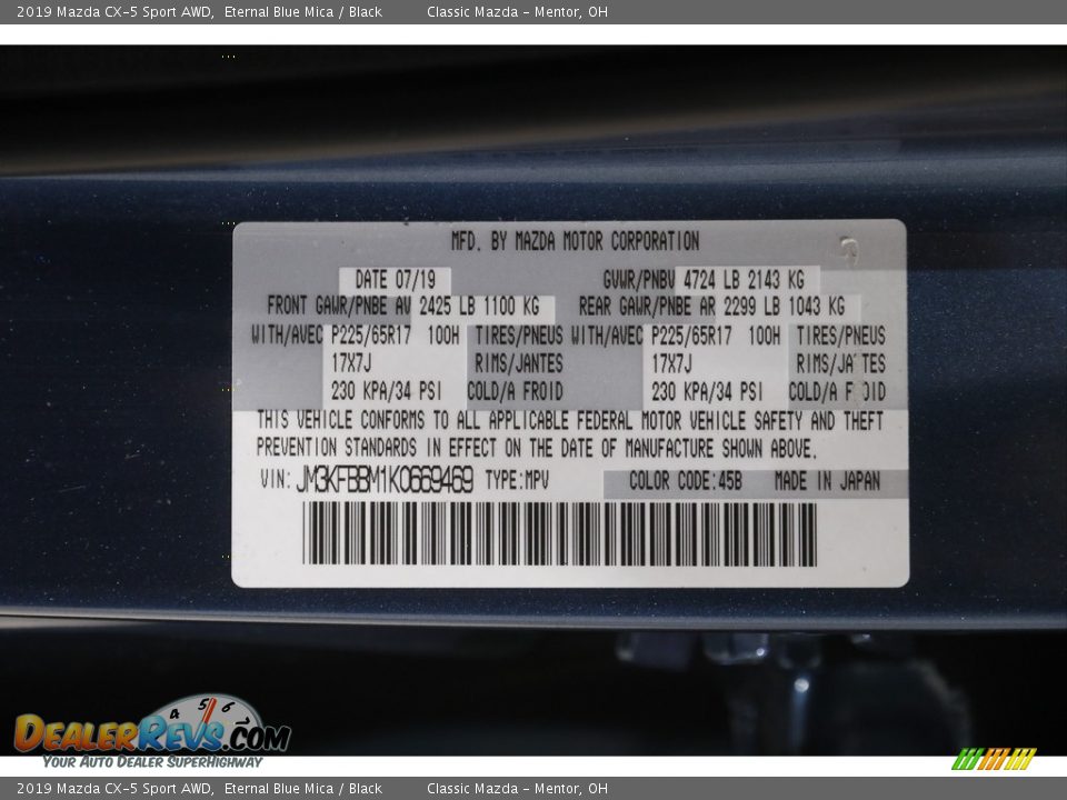 2019 Mazda CX-5 Sport AWD Eternal Blue Mica / Black Photo #19