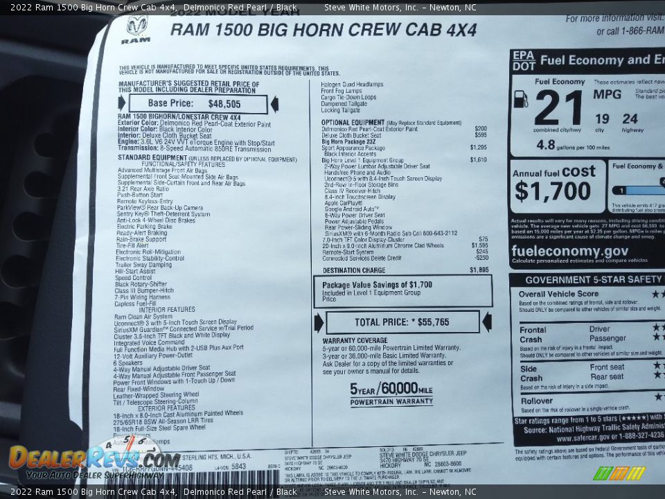 2022 Ram 1500 Big Horn Crew Cab 4x4 Delmonico Red Pearl / Black Photo #29