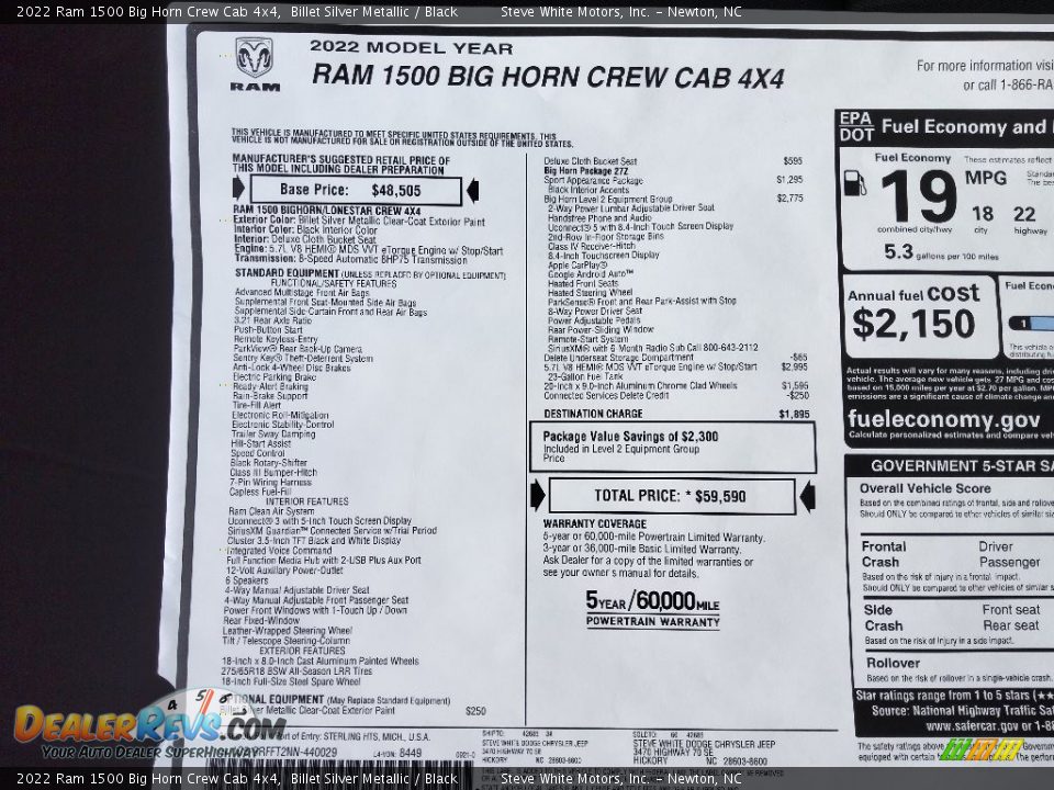 2022 Ram 1500 Big Horn Crew Cab 4x4 Billet Silver Metallic / Black Photo #29