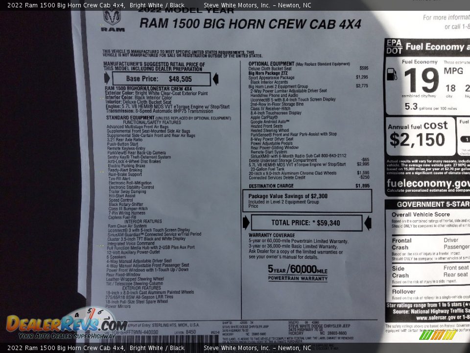 2022 Ram 1500 Big Horn Crew Cab 4x4 Bright White / Black Photo #30