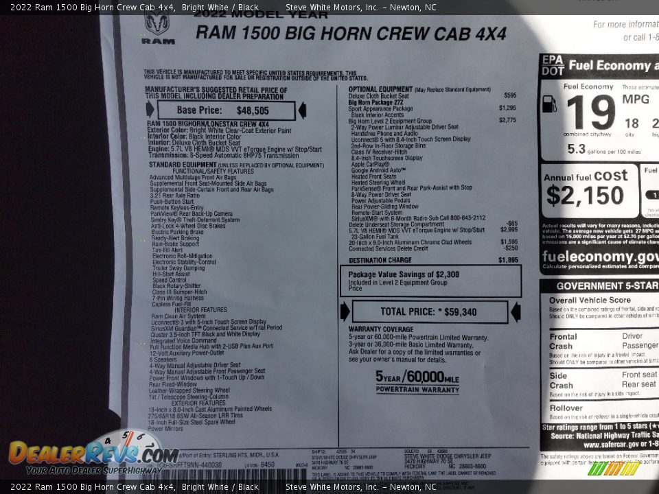 2022 Ram 1500 Big Horn Crew Cab 4x4 Bright White / Black Photo #30