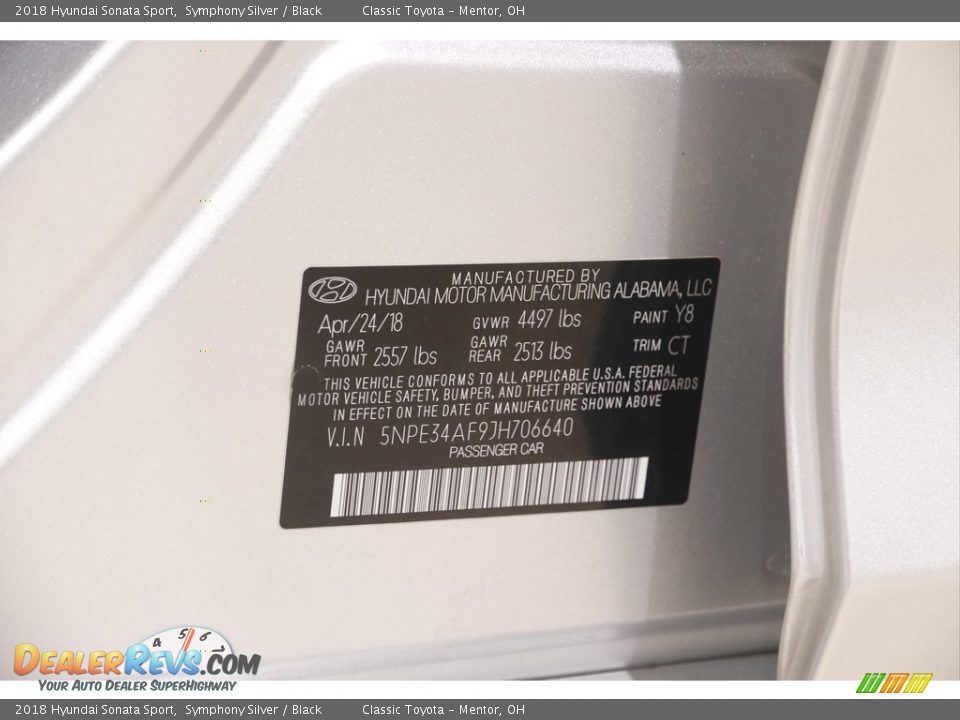 2018 Hyundai Sonata Sport Symphony Silver / Black Photo #20