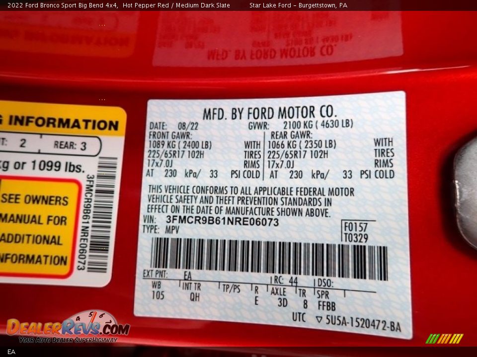 Ford Color Code EA Hot Pepper Red