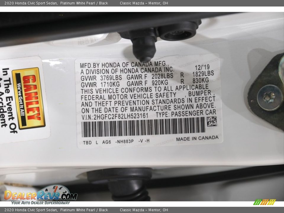 2020 Honda Civic Sport Sedan Platinum White Pearl / Black Photo #21