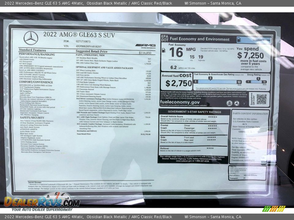 2022 Mercedes-Benz GLE 63 S AMG 4Matic Window Sticker Photo #13